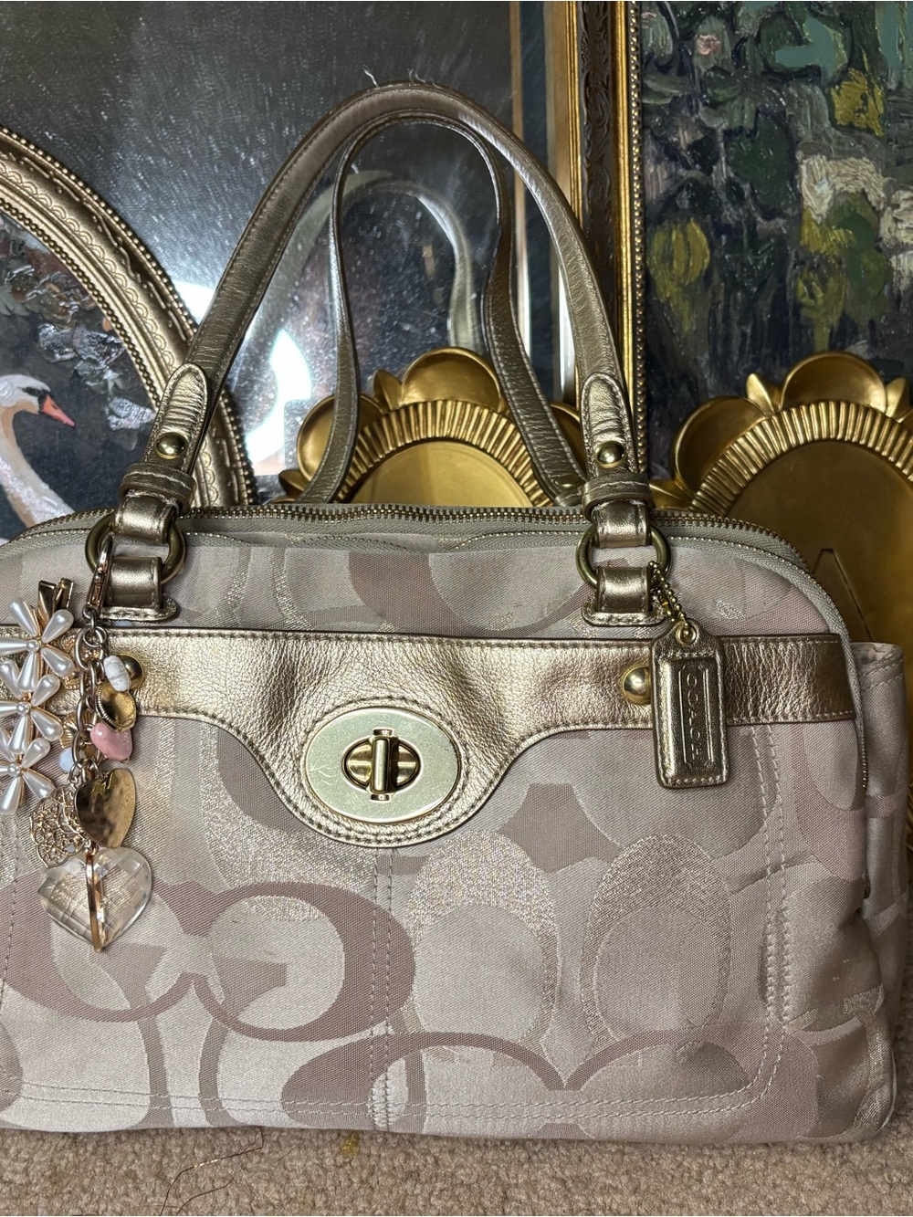 Coach Metallic Gold and Cream Shoulder Satchel